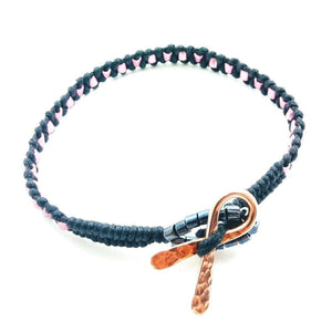 Copper Ribbon Pink Braided Breast Cancer Rattle Tail Bracelet