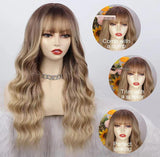 26 Inch Long Ash Blonde Wig With Bangs Natural Wavy Hair - Perfect For Daily Wear And Middle Part Style