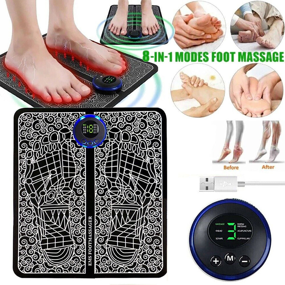 EMS Foot Massager Mat Electric Pad Blood Muscle Circulation Relief Pain LED USB